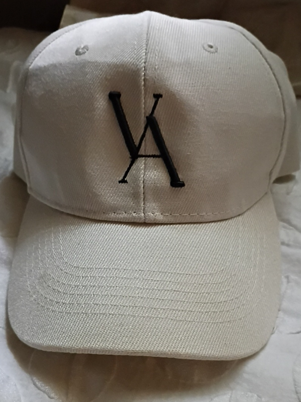 White Baseball Cap with Black 'VA' Embroidery - Women Accessories